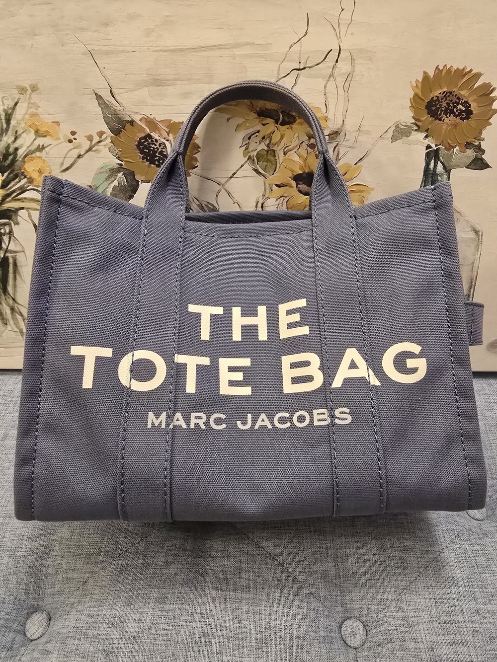 Marc Jacobs The Tote Bag Canvas Tote in Blue with Cream Logo